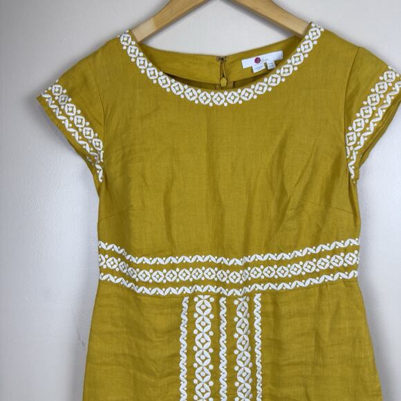 Boden Laura Linen Embroidered Dress Size 4P Petite in Tuscan Sun Yellow - Picture 3 of 14